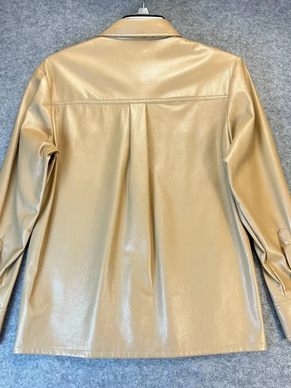 Good American Soft Leather Shacket Jacket Womens 3 Tan Snap‎ Closer Relaxed Fit